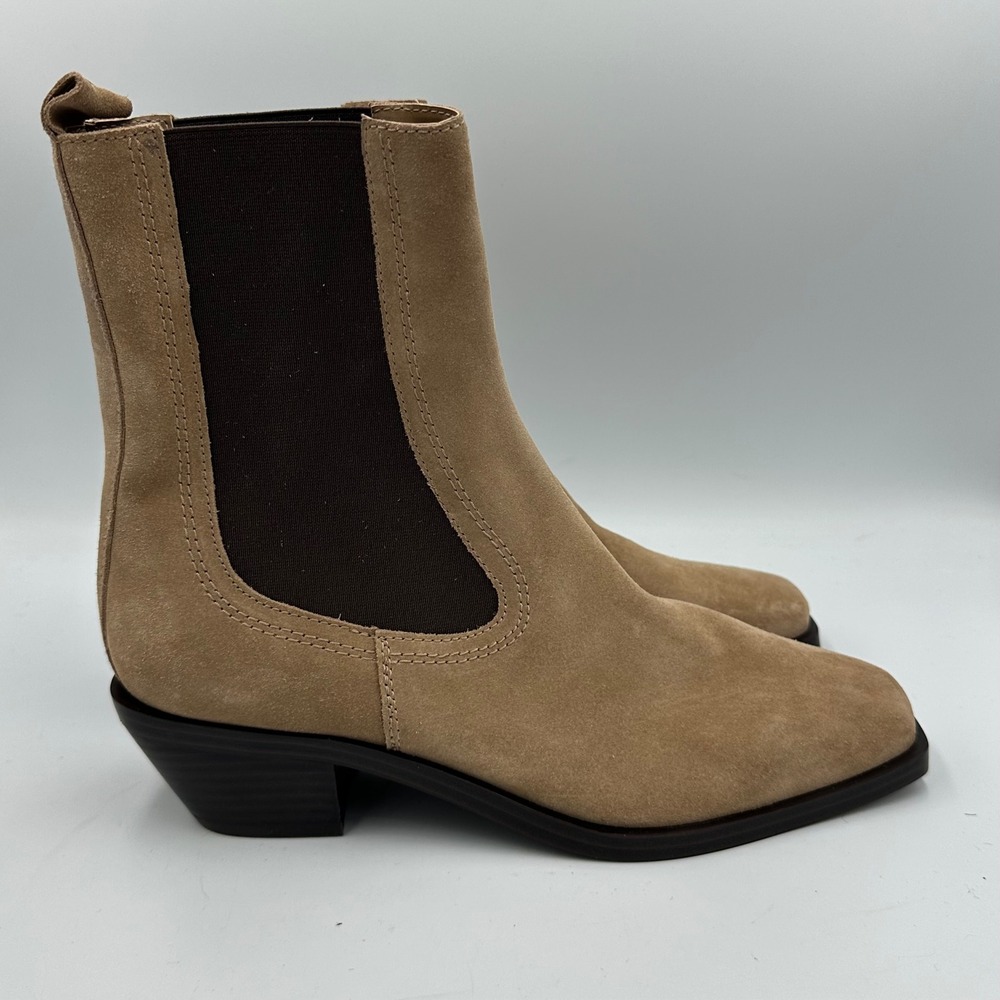 Nordstrom Noclemens Lea Suede Chelsea Boot 9M Tan Square Toe Western pull-on NWT